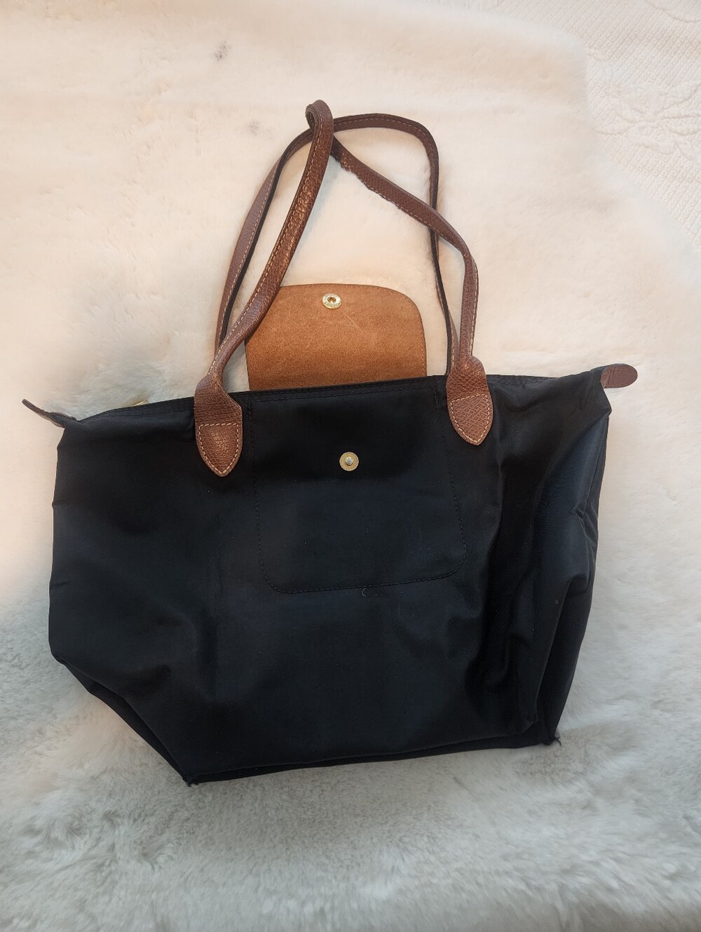 Black Tote Bag with Brown Trim - Classic Everyday Shoulder Bag